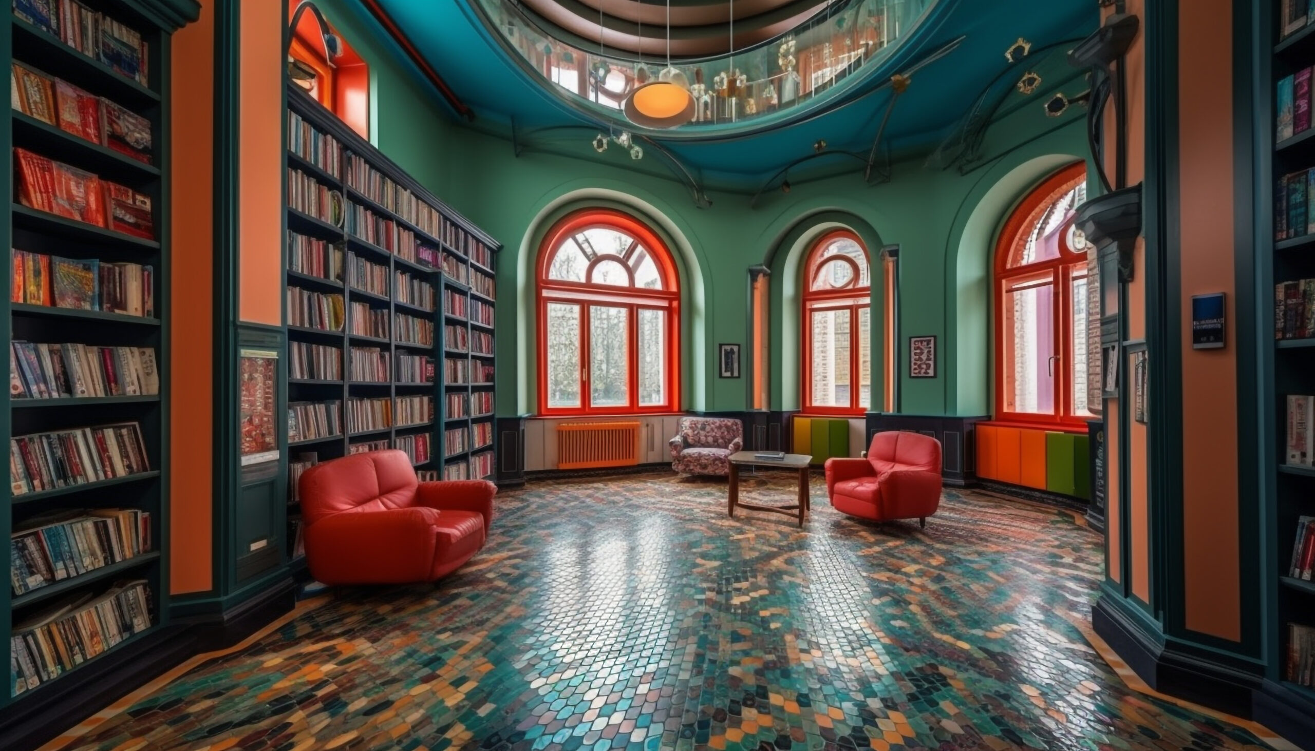 Luxury apartment library modern , old literature generated by AI